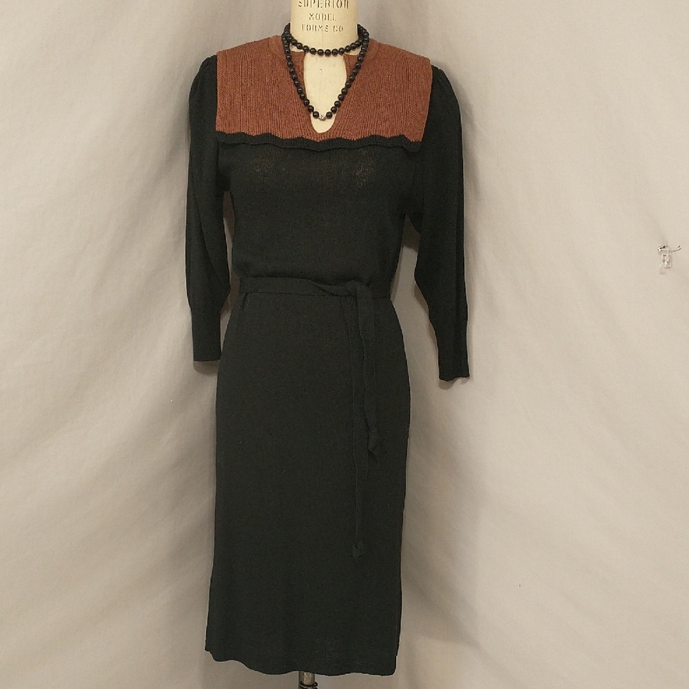 Vintage Designer Knit Sweater Dress Oscar de la Renta Mrk 10 fit 8-10 Wool Blend